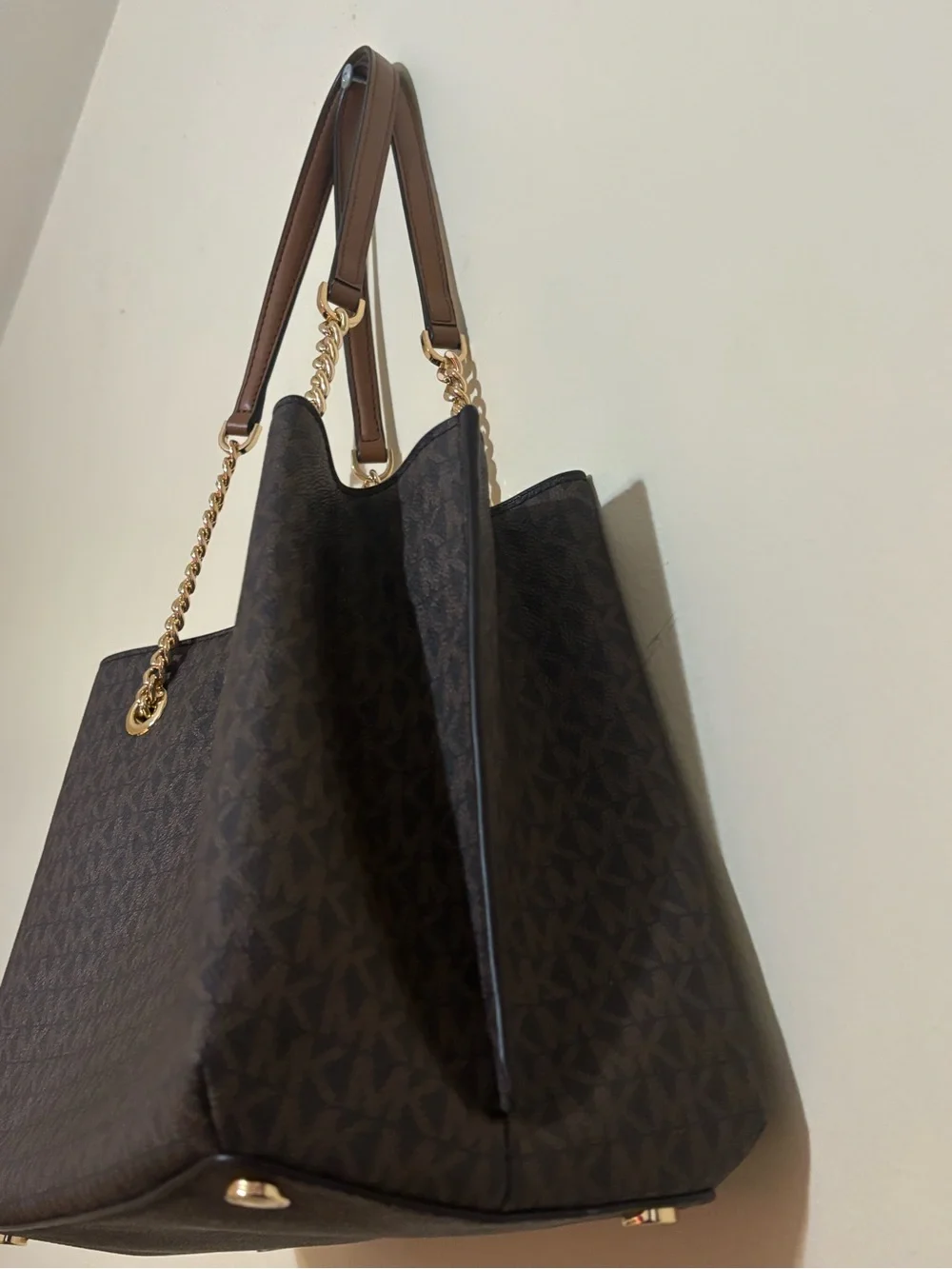 Michael Kors Dark Brown MK Logo Tote with Gold Hardware
